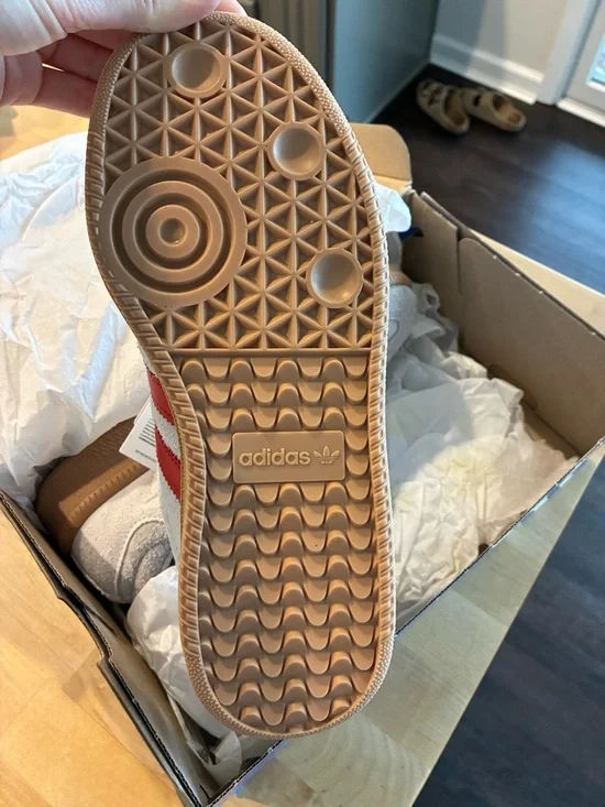 adidas Samba XLG Suede Sneaker in Light Gray and Red - Picture 4 of 5